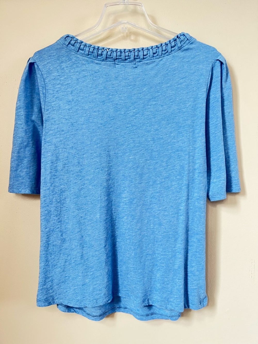 Democracy Light Blue Scoop Neck Short Sleeve Top with Braided Trim SZ XL - Picture 5 of 14
